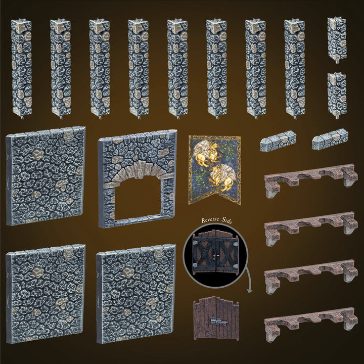 Fieldstone - Double High Walls & Posts (Unpainted)