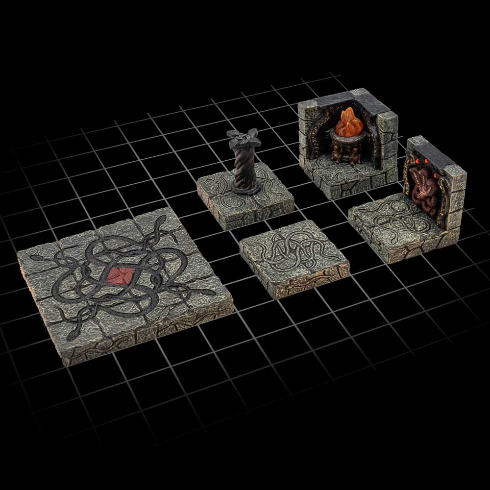 demo of how the dungeon's sculpted stone floors align with a 1 inch grid