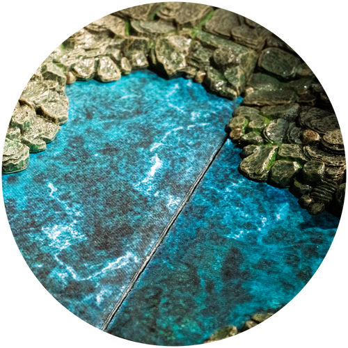 image of a water terrain tray below cavern banks tiles