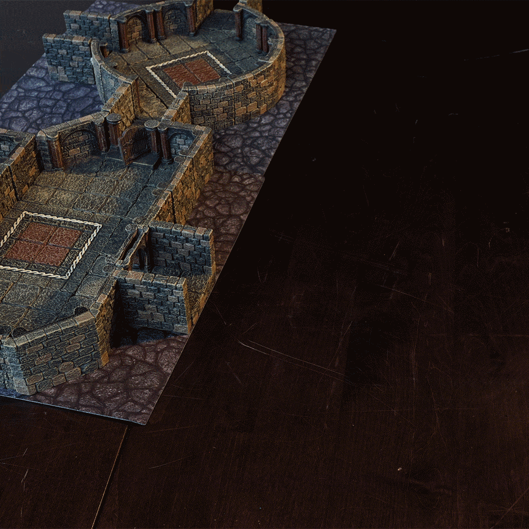 demonstration of a new room being easily added to a dungeon build using the magnetic floor feature and metal sheeted terrain tray to transport a prebuilt expansion