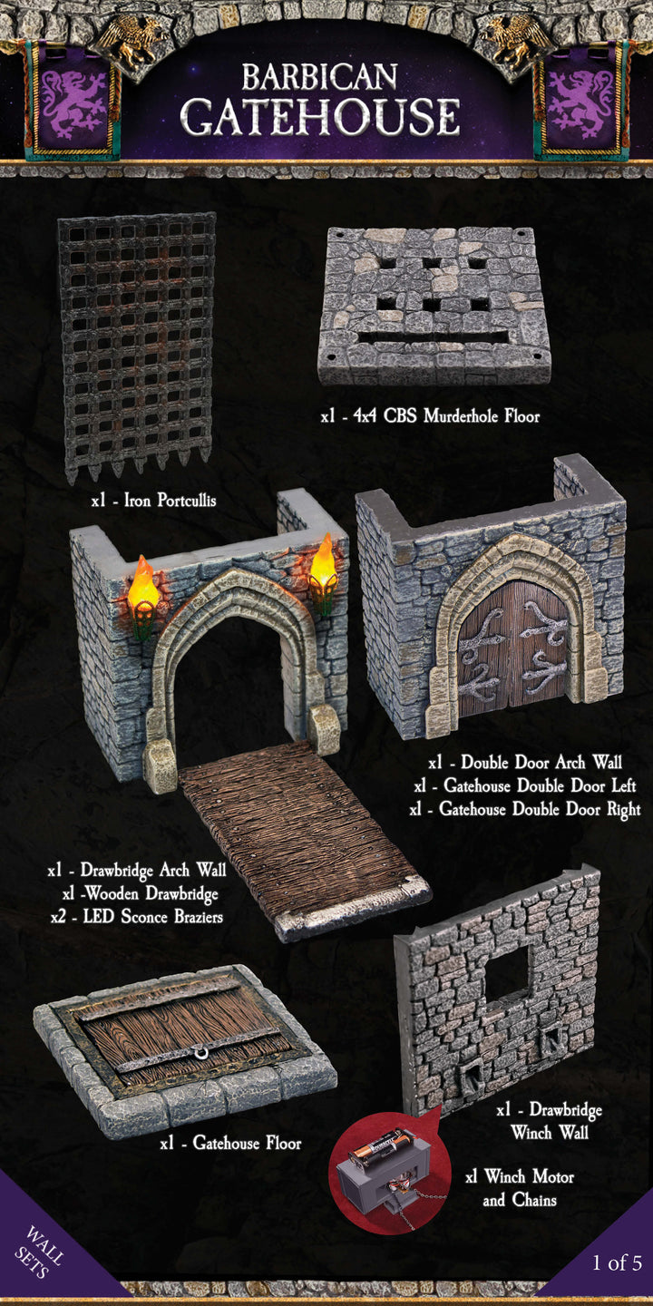 Barbican Gatehouse (Painted) Manual Winch Drawbridge (no motor)