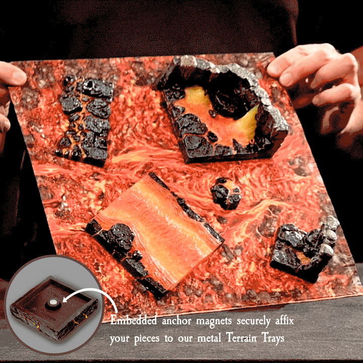 Terrain Tray Single 12" x 12": Magma Flow Straight/Magma Flow Curved