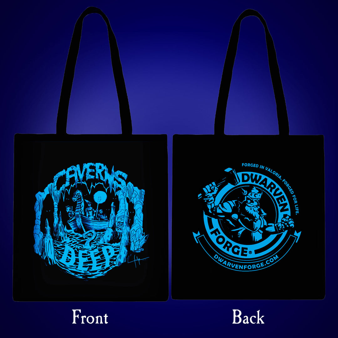Caverns Deep d20, Tote Bag, and Map