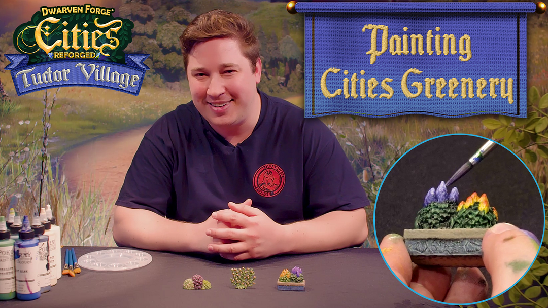Hamster, our co-head painter, demonstrating how to paint cities reforged: tudor village greenery