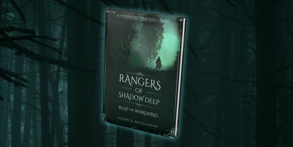 Book mock of the module cover floating in front of an ominous forest background