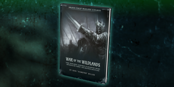 Book cover mock for War of the WIldlands floating in front of a ambient forest background