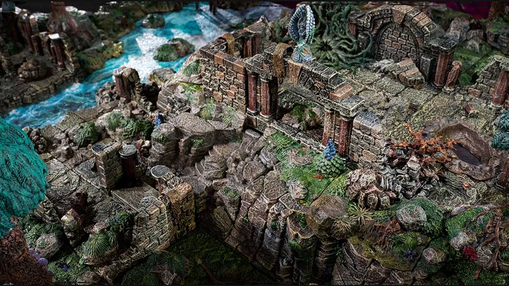 dungeon ruins crumble around an overgrown and infested site