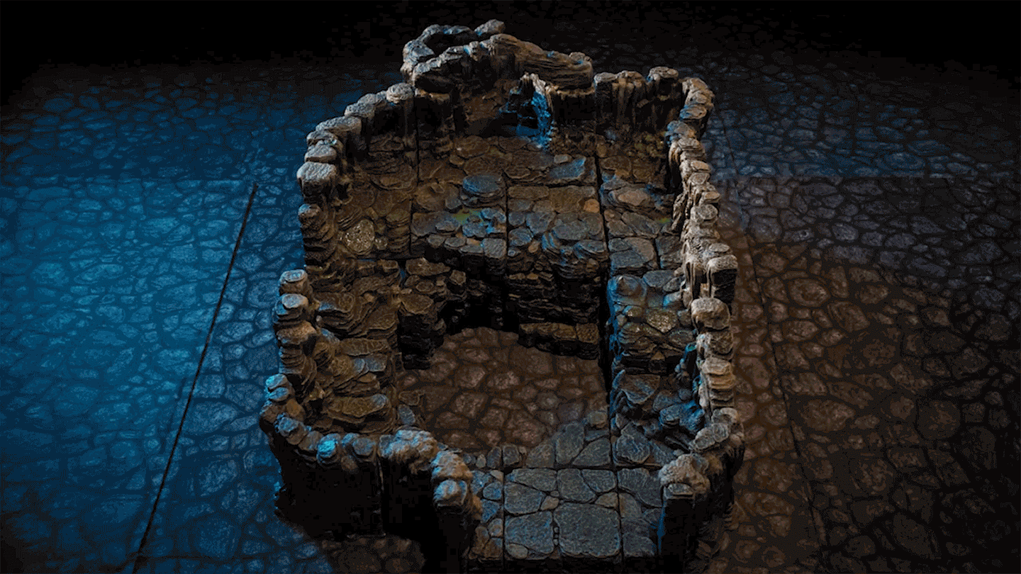 a gif of a core caverns pieces being arranged, deconstructed, then rearranged into different cavern builds