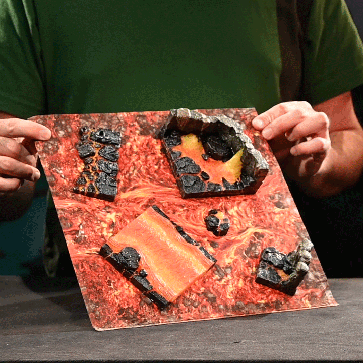 Terrain Tray Single 12" x 12": Magma River Curve/Magma Mouth