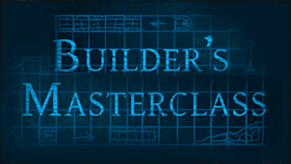 Builder's Masterclass logo with dungeon blueprint