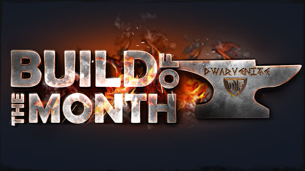 Build of the Month logo with blazing dwarven anvil