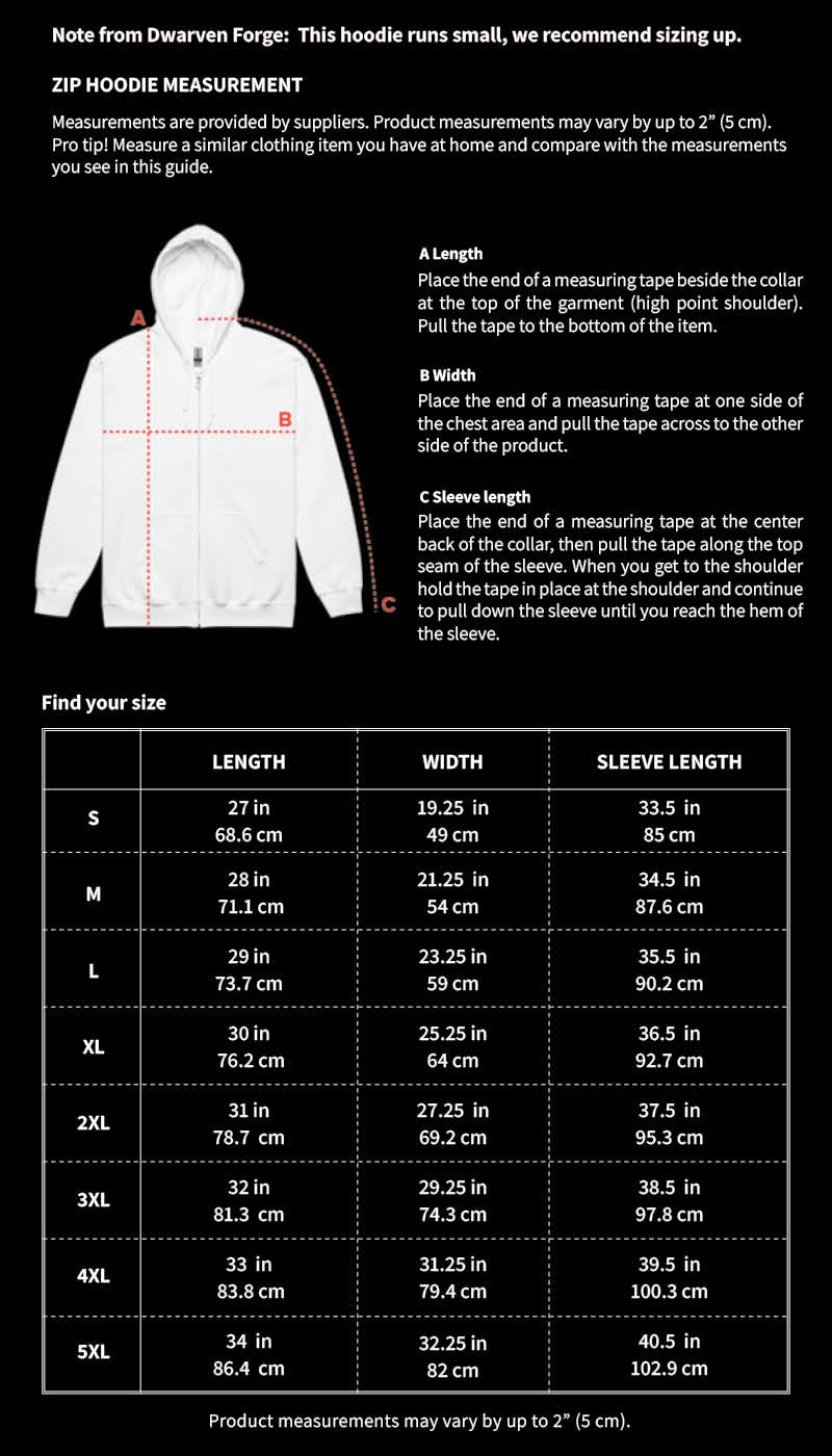30th Anniversary Dwarven Hammer Hoodie shirt sizing graphic