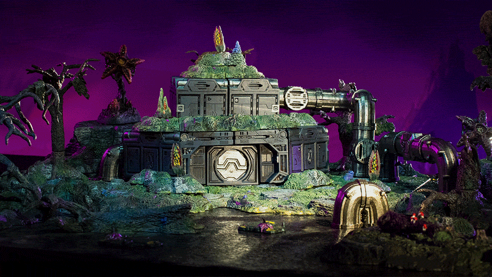 slideshow of sci-fi terrain used within our different biomes including swamp, caverns, forest, sewers, mountains, dungeons, and cities.
