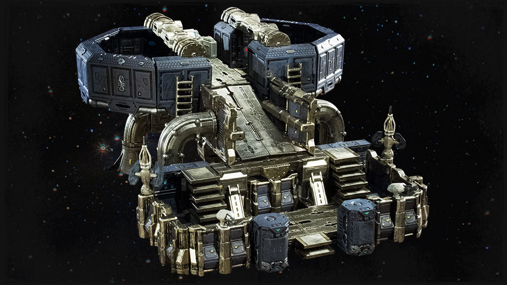 A two story sci-fi build using ramps and stairs for elevation.
