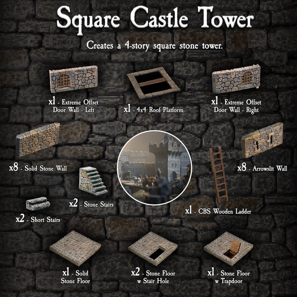 Square Castle Tower (Painted)